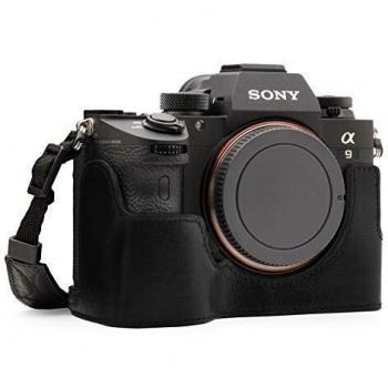 MegaGear - MG1243 Para Sony Alpha A7R III, A9, A7 III Estuche Ever Ready, Media funda, estuche de base, funda de pronto uso de cuero auténtico, con correa - Negro
