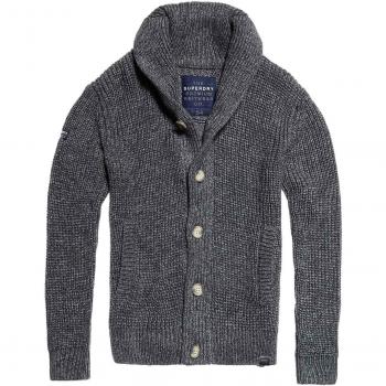 Superdry Hombre Jacob Shawl Cardigan, Gris, Medium