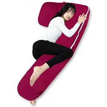QUEEN ROSE Almohada de Embarazo con Funda de Jersey, Almohada de Cuerpo Completo en Forma de L para Mujeres Embarazadas, Fucsia