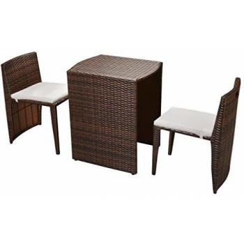 3-Piece Brown Poly Rattan Bistro Set with Cushions