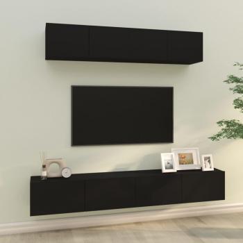 vidaXL Set de muebles para TV 4 piezas madera contrachapada negro 100x30x30 cm, Mueble de salón, Mueble TV, Mesa de TV