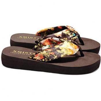 Sandalias Mujer Verano, Estilo Bohemio Cinta Seda Decorado, Zapatillas Antideslizantes de Playa, Café, 41 EU