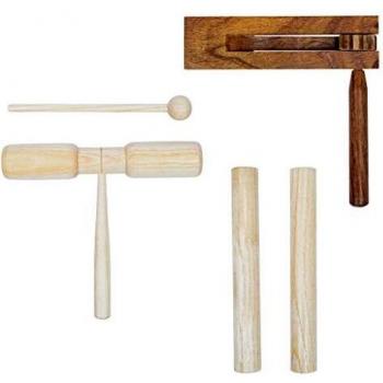 vidaXL Conjunto de Percusión 3 Piezas de Madera Instrumentos Musicales Juguete