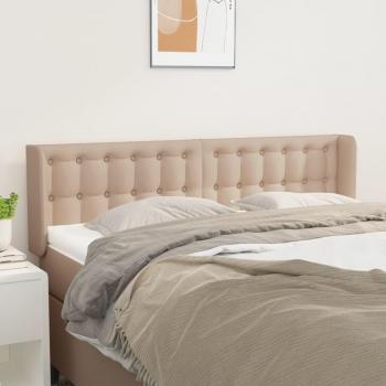 Cabecero de Cama con Orejas en Cuero Sintético Color Capuchino 147x16x78/88 cm