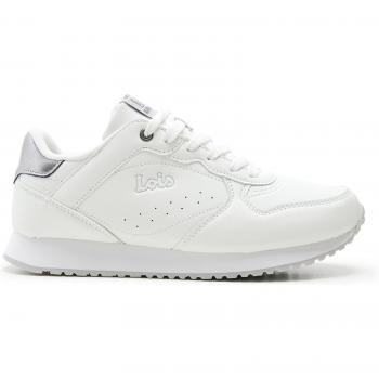 Lois - Zapatillas deportivas de mujer blancas con cierre de cordones, logotipo lateral y material sintético