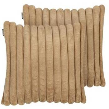 Conjunto de 2 cojines decorativos de tela suave 45 x 45 cm marrón claro Rakya