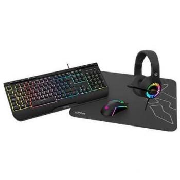 Krom Kenya Combo Gaming 4 en 1 - Teclado, Ratón, Alfombrilla y Auriculares RGB USB Negro