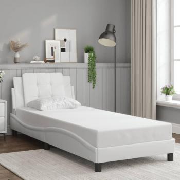 Estructura de cama con cabecero de cuero sintético blanco 90x200 cm