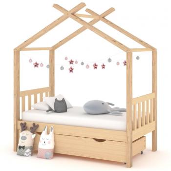 Estructura de cama para niños con cajón de pino macizo 70x140 cm
