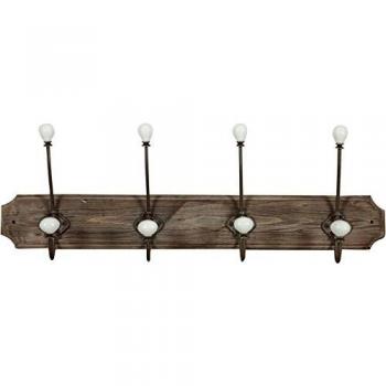 Perchero de pared Biscottini de madera y hierro, 4 ganchos, acabado envejecido, medidas L65xPR10xH21 cm