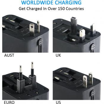 Travel Inspira - Adaptador cargador integral universal para viajes internacionales, adaptador de CA para enchufe de pared, con 2 puertos de carga USB, para EE.UU., Europa, Reino Unido y Australia