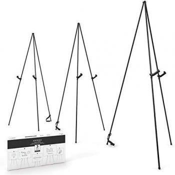 ARTEZA Caballete expositor metálico | Altura 160 cm | Pack de 3 | Acero negro | Atril portátil | Fácil de montar | Ideal para presentaciones comerciales, carteles, exhibiciones y lienzos