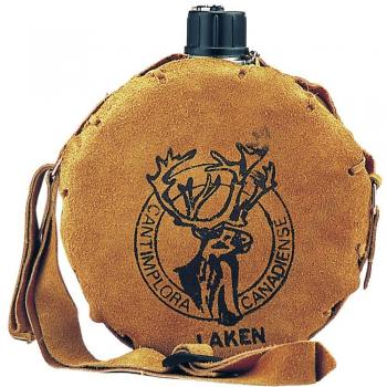Laken Canadiense 1 Litre Western Water Canteen Adjustable Shoulder Strap, Aluminum with Leather Cover, Round, Leak-Proof, BPA Free, Made in Spain