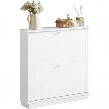SoBuy Zapatero Estrecho FSR99-W con 2 Solapas, Armario de Entrada Organizador, Dimensiones: 76 x 18 x 78 cm, Color Blanco