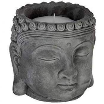 Cabeza de Buda de cemento con vela de citronela 13,5x13cm
