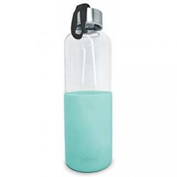 NERTHUS FIH 402 Botella de cristal 600ml, Antideslizante Silicona, color turquesa 0.6 litros, Vidrio