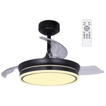Ventilador de Techo Retráctil Wonderlamp Perla Mini Negro con Luz LED CCT Regulable 46W y Mando a Distancia