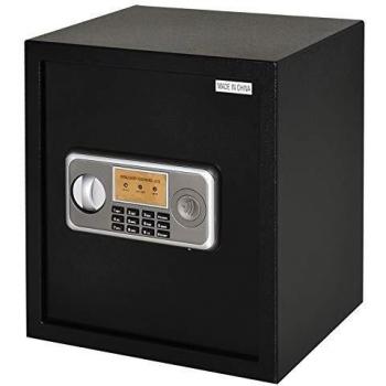 HOMCOM Caja Fuerte Electrónica Sólida Caja de Seguridad con Llave 2 Códigos para Casa Oficina Capacidad de 32 L Acero 35x30x39,3 cm Negro