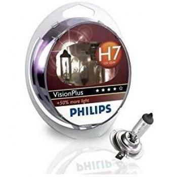 Philips Lámpara H7 VisionPlus halógena 12V/55W, 60% más brillante, 2 piezas para SEAT Ibiza, Leon, Altea, Toledo, Cordoba, Exeo, Alhambra