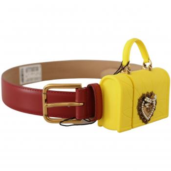 Dolce & Gabbana Red Leather Yellow DEVOTION Heart Bag Buckle Belt - 75 cm / 30 Inches