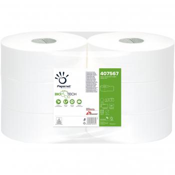 Papernet 407567 Biotech Maxi Jumbo Papel Higiénico, Celulosa Pura, Gofrado Micro, 2 Capas, 6 Rollos, Blanco