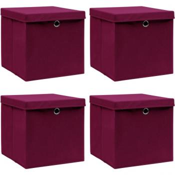 vidaXL Storage Boxes with Lids 4 pcs Dark Red 32x32x32 cm Fabric
