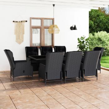 Set comedor jardín 9 piezas con cojines de ratán sintético en color gris oscuro