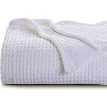 Bedsure Manta Sofá Verano Algodón 100% - Plaid para Sofá Grande de Waffle 150x200 cm, Manta Multiuso para Cama 90 y Cubresofa, Blanco