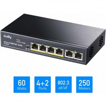 Cudy FS1006P Unmanaged 6-Port Fast Ethernet PoE Switch with 4 PoE Ports, 60W