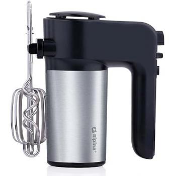 Batidora eléctrica de mano Alpina 400W, 6 velocidades, con 2 batidores y 2 ganchos para masa, soporte de almacenamiento, ABS/Acero inoxidable, color negro