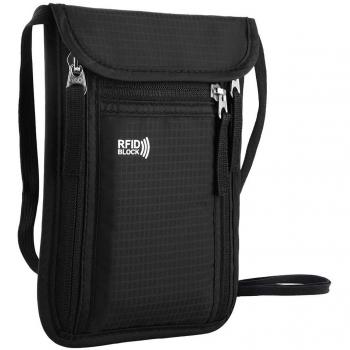 KEAFOLS Portadocumentos de Cuello Monedero Colgante Impermeable con Bloqueador de RFID Billetera para Documentos Efectivo- Organizador con 6 Bolsillos