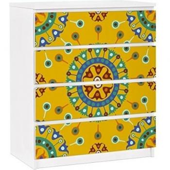 Vinilo adhesivo para muebles IKEA - Malm Dresser 4xDrawers - Wayuu Design, Tamaño:4 veces 20cm x 80cm
