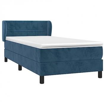 Cama box spring con colchón terciopelo azul oscuro 100x200 cm