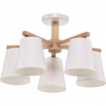 Lamkur Plafón Canditia Lámpara de techo semiempotrable multibrazo, 5 luces, pantallas de tela blanca, 5x E27