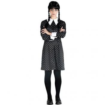 Disfraz Wednesday Addams con Peluca - Talla 8-11 años, Color Negro y Blanco