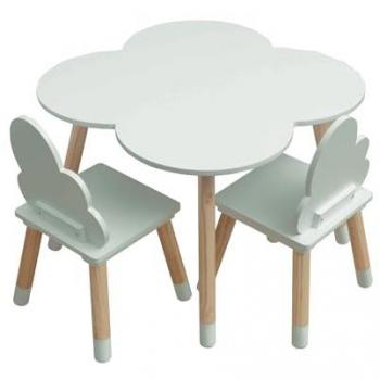 Juego de Mesa y 2 Sillas para Niños en MDF Pino Verde - Mobili Rebecca, Ideal para Habitación Infantil y Sala de Juegos