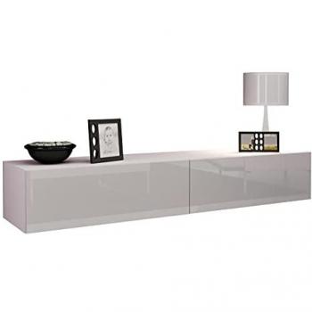 Mueble TV Charlotte A122, Blanco Brillante, 2 Puertas, 180 x 30 x 40 cm