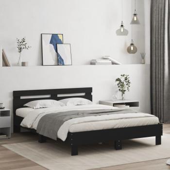 Cama con cabecero negro 150x200 cm de madera multicapa y estructura de madera de ingeniería