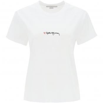 Stella McCartney White Heart Creweck T-shirt with Embroidered Signature - XS Black