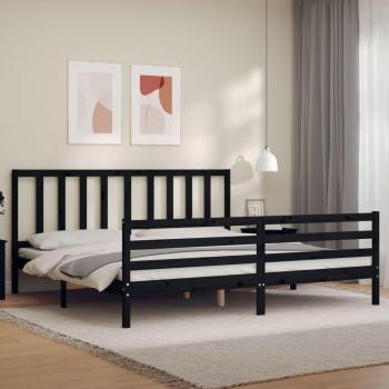 Cama con cabecero de madera maciza negra 200x200 cm