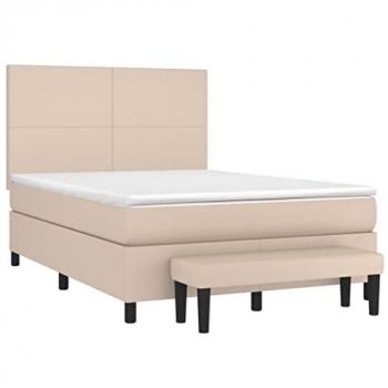 Cama box spring con colchón de cuero sintético capuchino 140x190cm