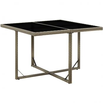 Mesa de jardín ratán sintético y vidrio gris 109x107x74 cm