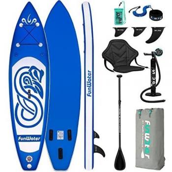 FunWater Tabla de Surf de Remo Hinchable de 305x78x15cm, Accesorios completos, Remo Ajustable, Bomba, Asiento de Kayak, Mochila Viaje ISUP, Correa, Bolsa Impermeable, Capacidad Carga de hasta 100kg