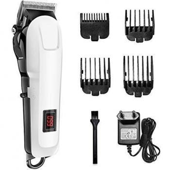 ACTION Cortapelos Hombre, Máquina de Cortar Pelo Profesional con 4 Peines Guiados, Cortadora de Pelo Recargable y Inalámbrica, Batería de Litio, Blanco