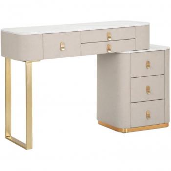 Escritorio Multiusos Apoteosi, Mesa de Oficina y Tocador, 120x40 h75 cm, Crema y Oro