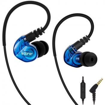Adorer Auriculares deportivos con cable, RX6 Bajos Estéreo Auriculares con Micrófono, reducción de ruido para iPhone, Android, 3.5mm Jack - Azul