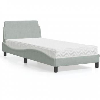 Cama con colchón terciopelo gris claro 90x200 cm Vidaxl