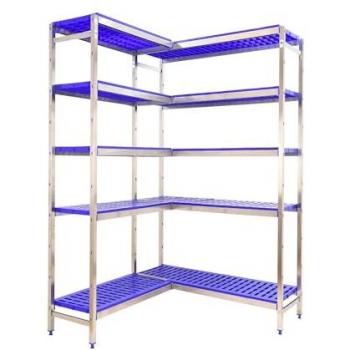 Estantería Simoninox Corner 5PP/2000x(1660-1260)x400 mm, acero inoxidable, 180 kg de punto de flexión, 5 estantes, ideal para uso industrial y cocina profesional