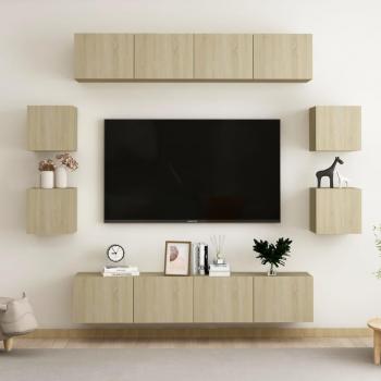 Juego de muebles para puerta de TV 8 piezas Sonoma Wood Oak Multilayer