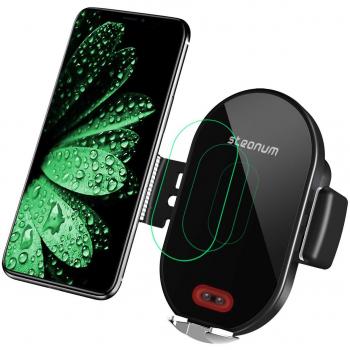 steanum Cargador inalámbrico Coche, Qi Rápida Carga Soporte Sensor Infrarrojo Pinza Auto para Móvil con Rejilla Compatible con Galaxy s9/s9+/s8/s8+/s7, Qi Compatible para iPhone XS/XS Max/XR/X/8/8+